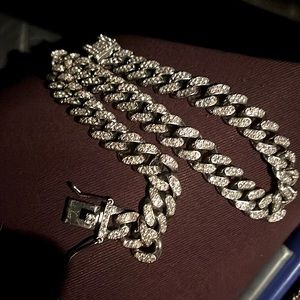 16mm 18k White Gold Plated Cuban Link Chain
